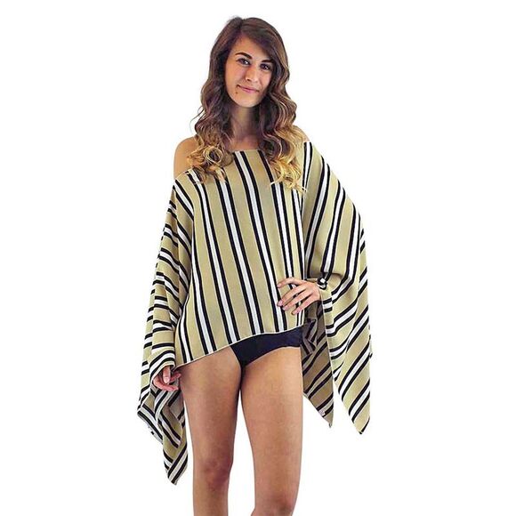 Beige Black & White Striped Lightweight Poncho Top - Picture 4 of 9